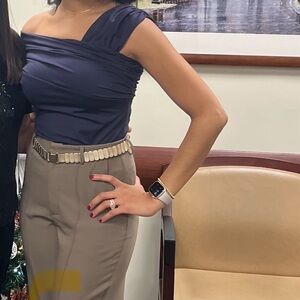 Navy blue asymmetrical ruched neck top only worn once